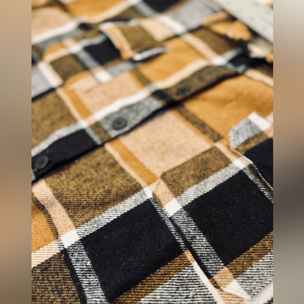 NWT Nine Britton Boyfriend Shacket Plaid Flannel Almond Brown Black SZ XL/XXL - Picture 11 of 16